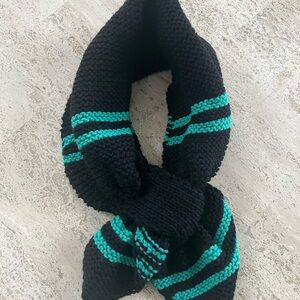 Black and Teal hand Knitted Scarf